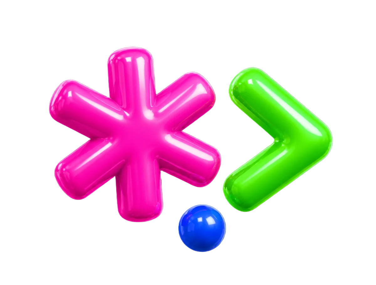 Estrella magenta inflada y chevrón verde neón en 3D